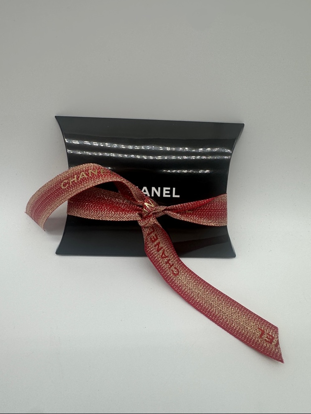 CHANEL small gift box with  Metallic Red and Gold Logo Ribbon